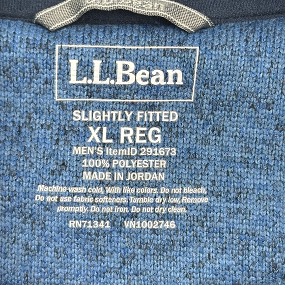 LL Bean men's Sweater Fleece jacket XL slightly fitted polyester full zip blue - Picture 2 of 6